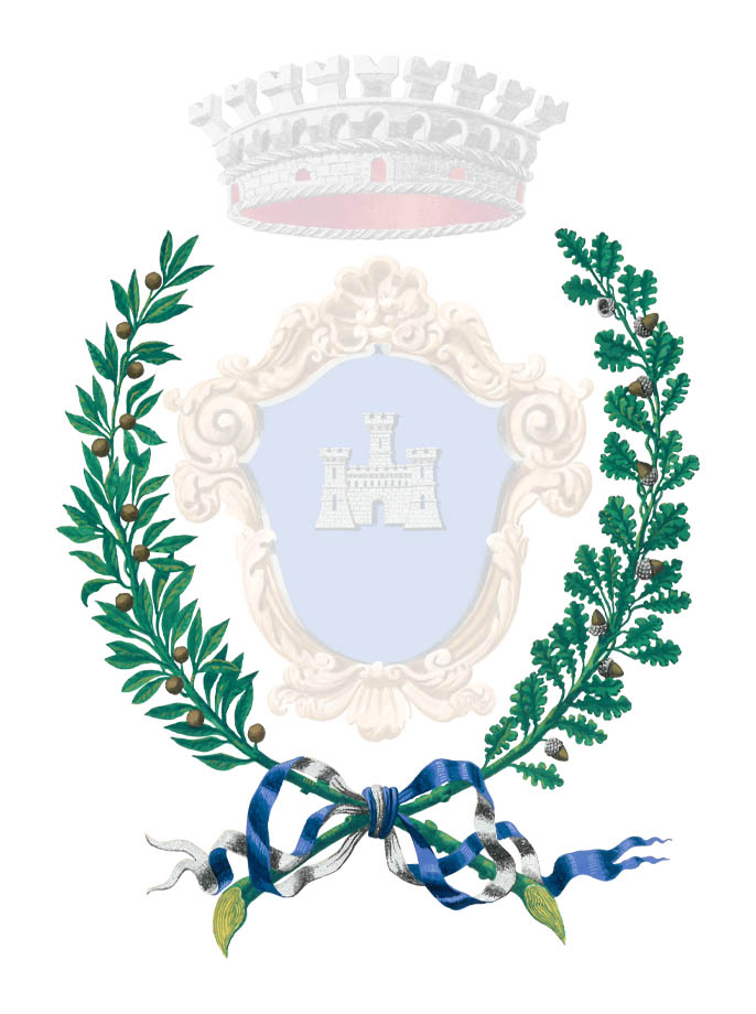 Fronde di alloro e quercia con nastro argento e azzurro